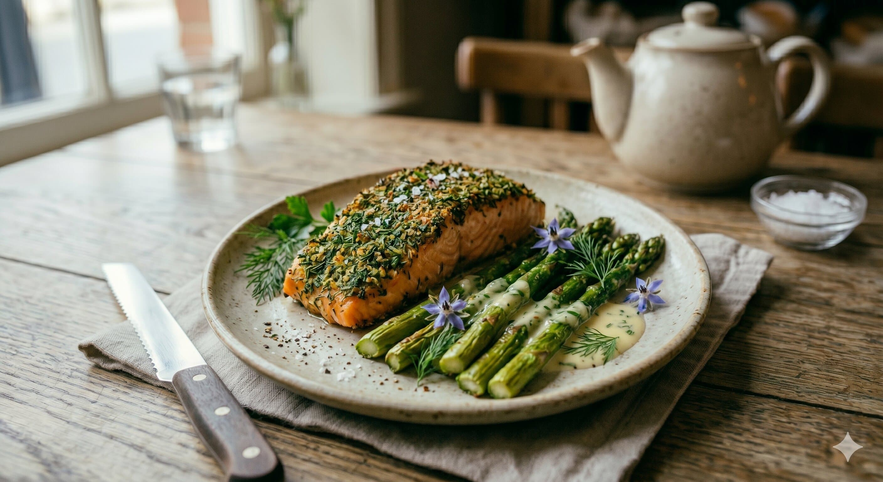 Herb-Crusted King Salmon & Asparagus