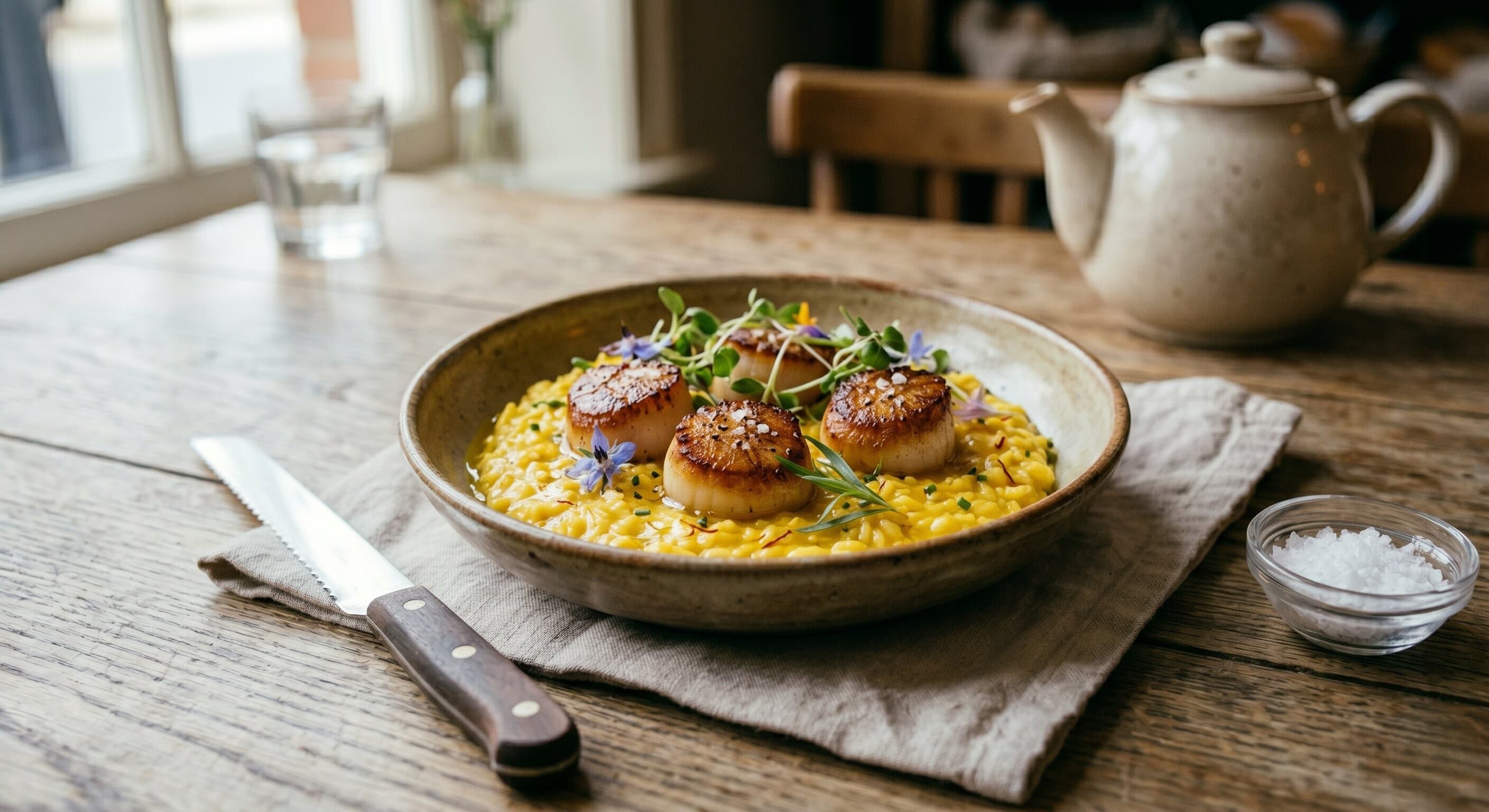 Pan-Seared Scallops on Saffron Risotto