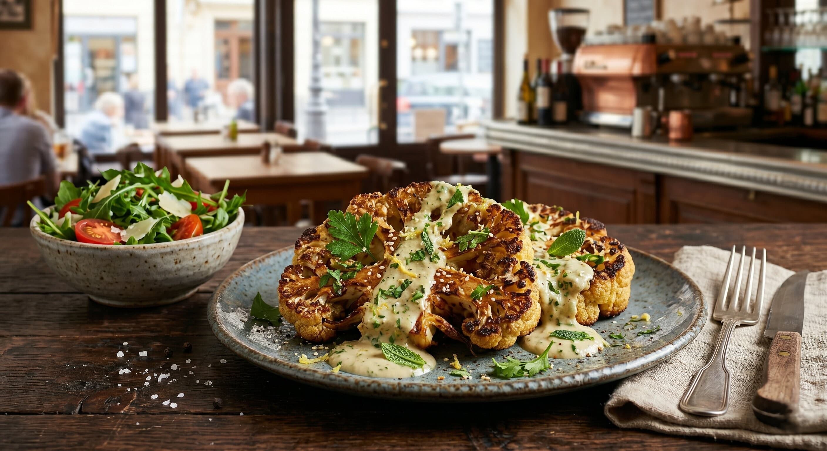Roasted Cauliflower Steaks & Herb Tahini
